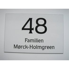 Nr.- og navneskilt 120 x 180 mm, hvid/sort